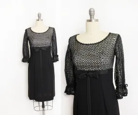 1960s Dress Black Lace Empire Waist Cocktail S