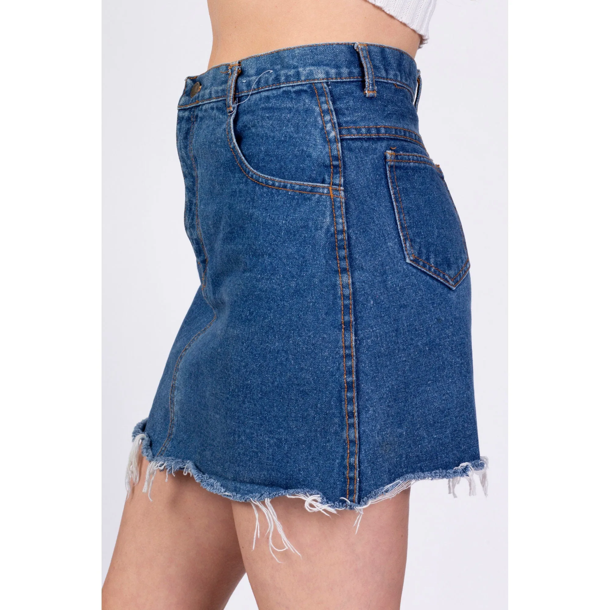 80s Jordache "Bee Kind" Denim Mini Skirt - Medium, 28"