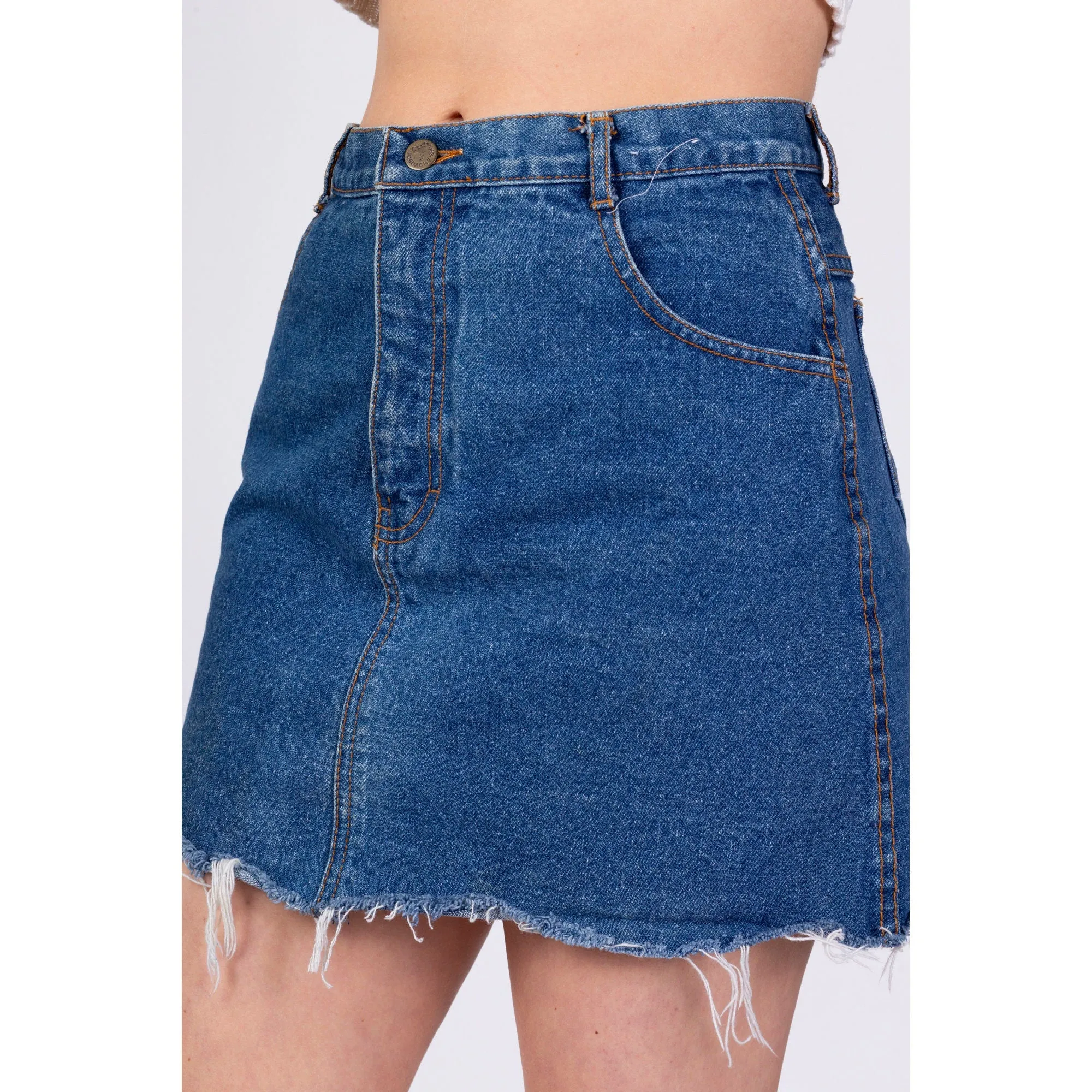 80s Jordache "Bee Kind" Denim Mini Skirt - Medium, 28"