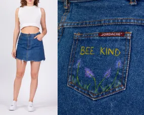 80s Jordache "Bee Kind" Denim Mini Skirt - Medium, 28"