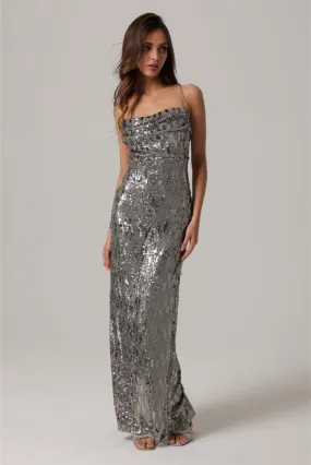 Allegra Gunmetal Sequin Maxi Dress