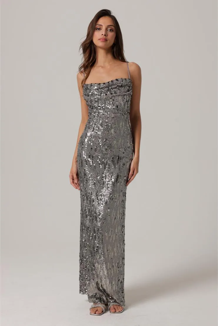 Allegra Gunmetal Sequin Maxi Dress