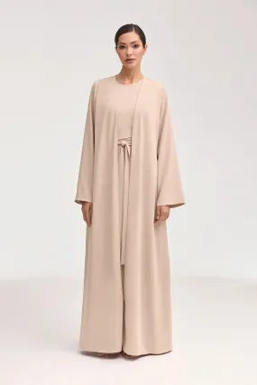 Asalah Wrap Waist Maxi Dress & Abaya Set - Creme Brulee