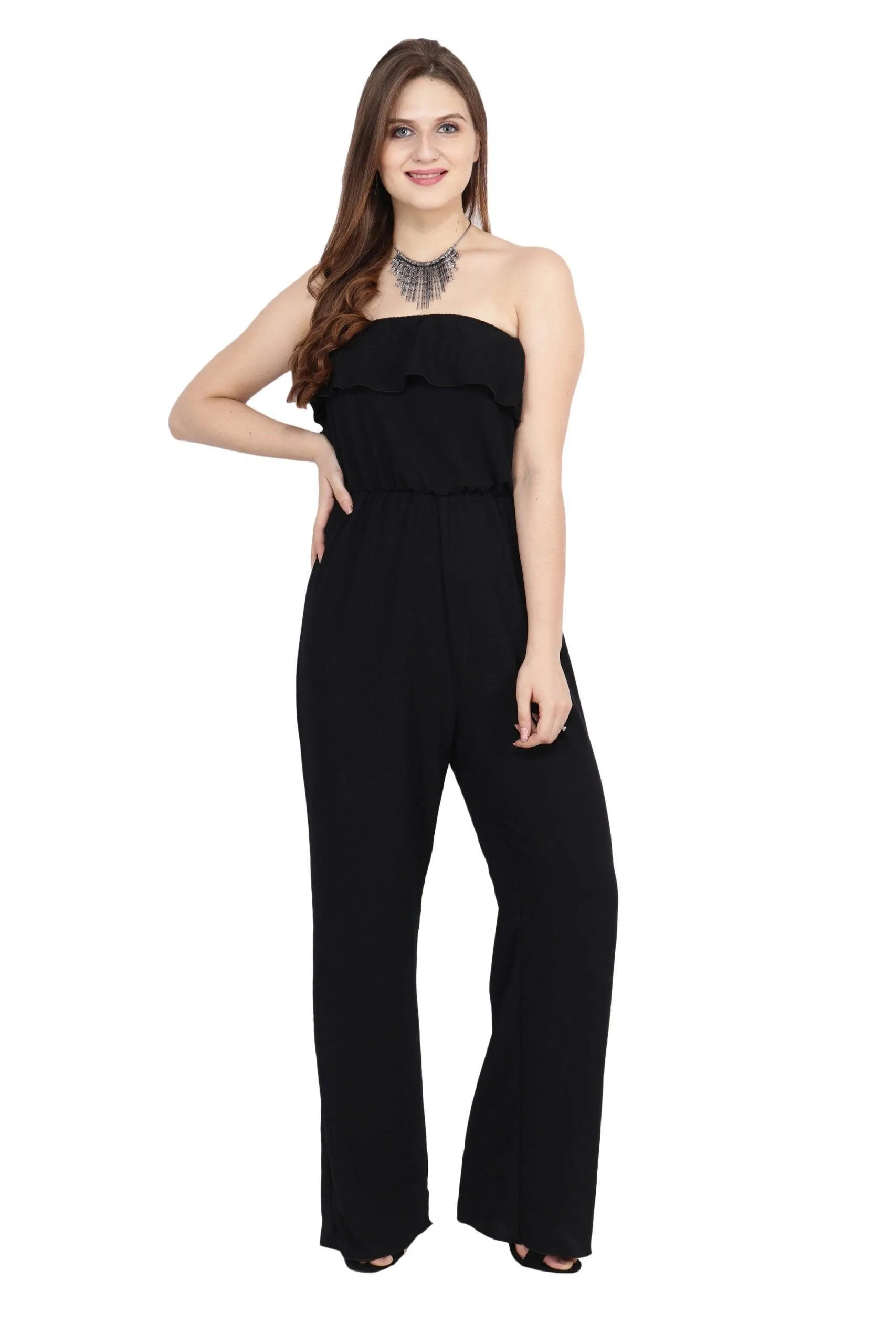 Black Solid Off Shoulder Jumpsuit