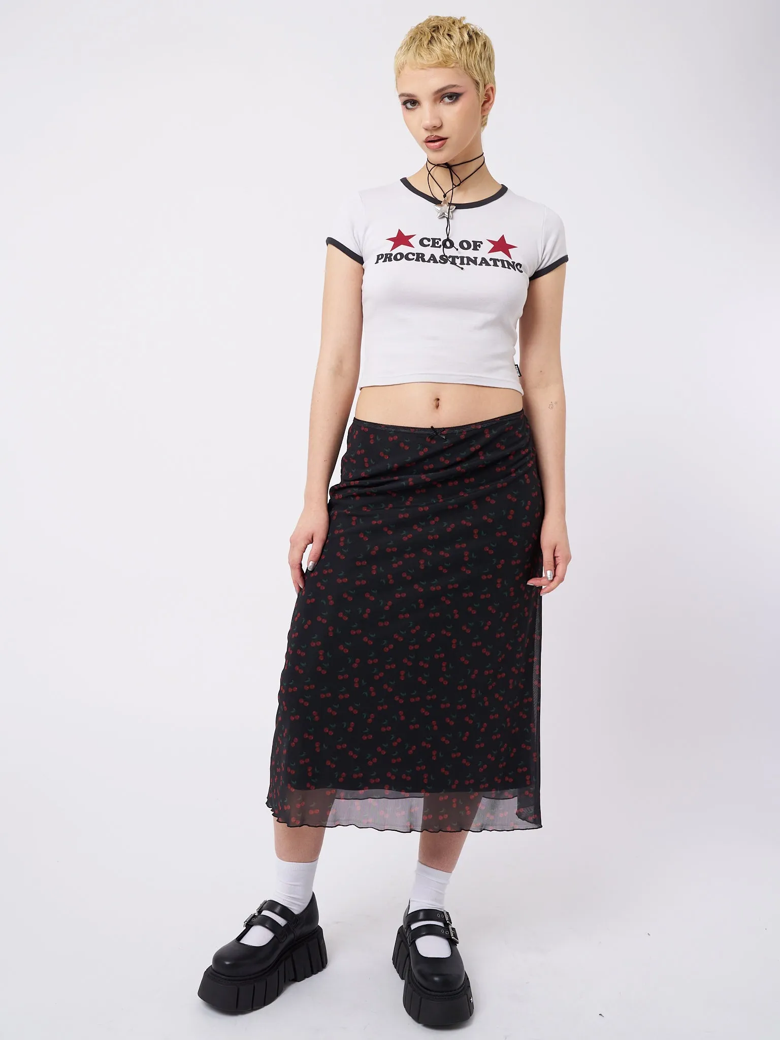 Cherry Cola Mesh Midi Skirt