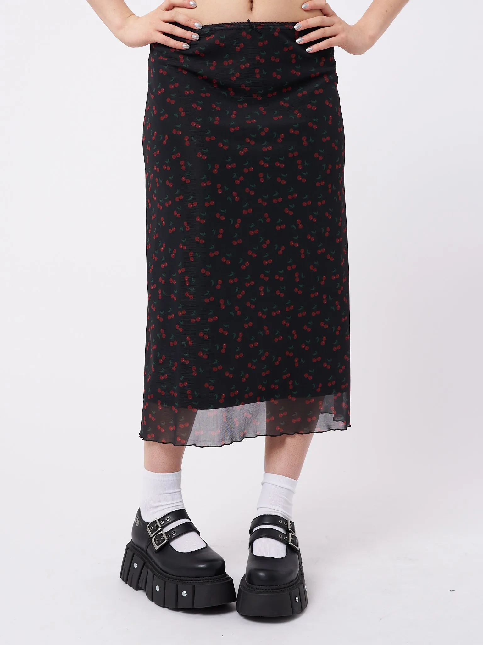 Cherry Cola Mesh Midi Skirt