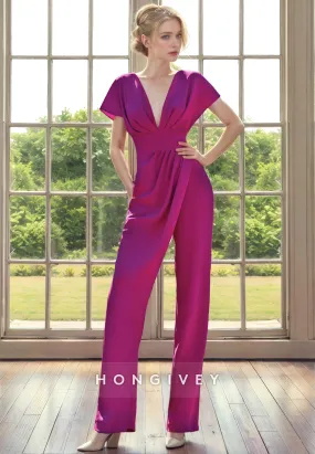 Classic Fitted V-Neck Empire Jumpsuit Mother of the Bride Dress