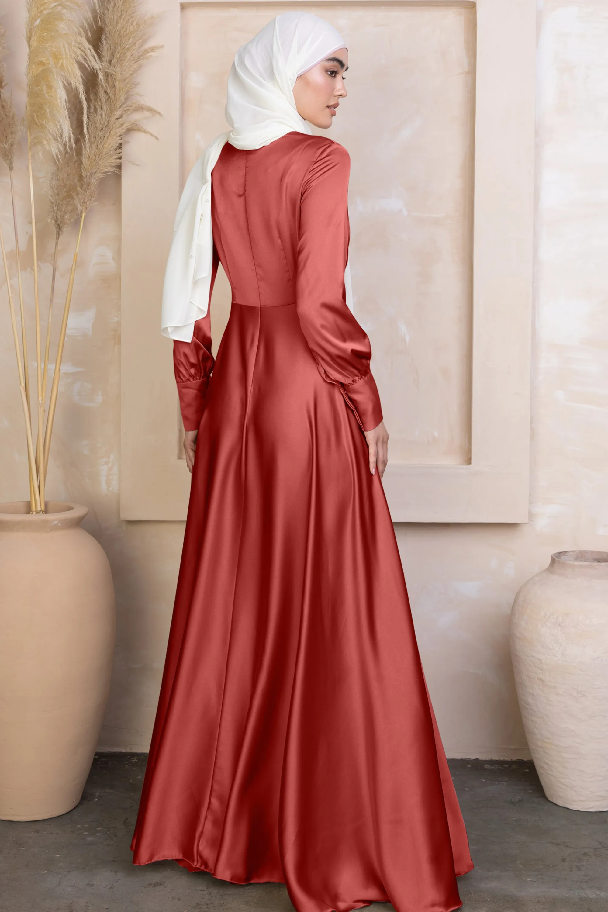 Coral Diana Side Knot Satin Gown