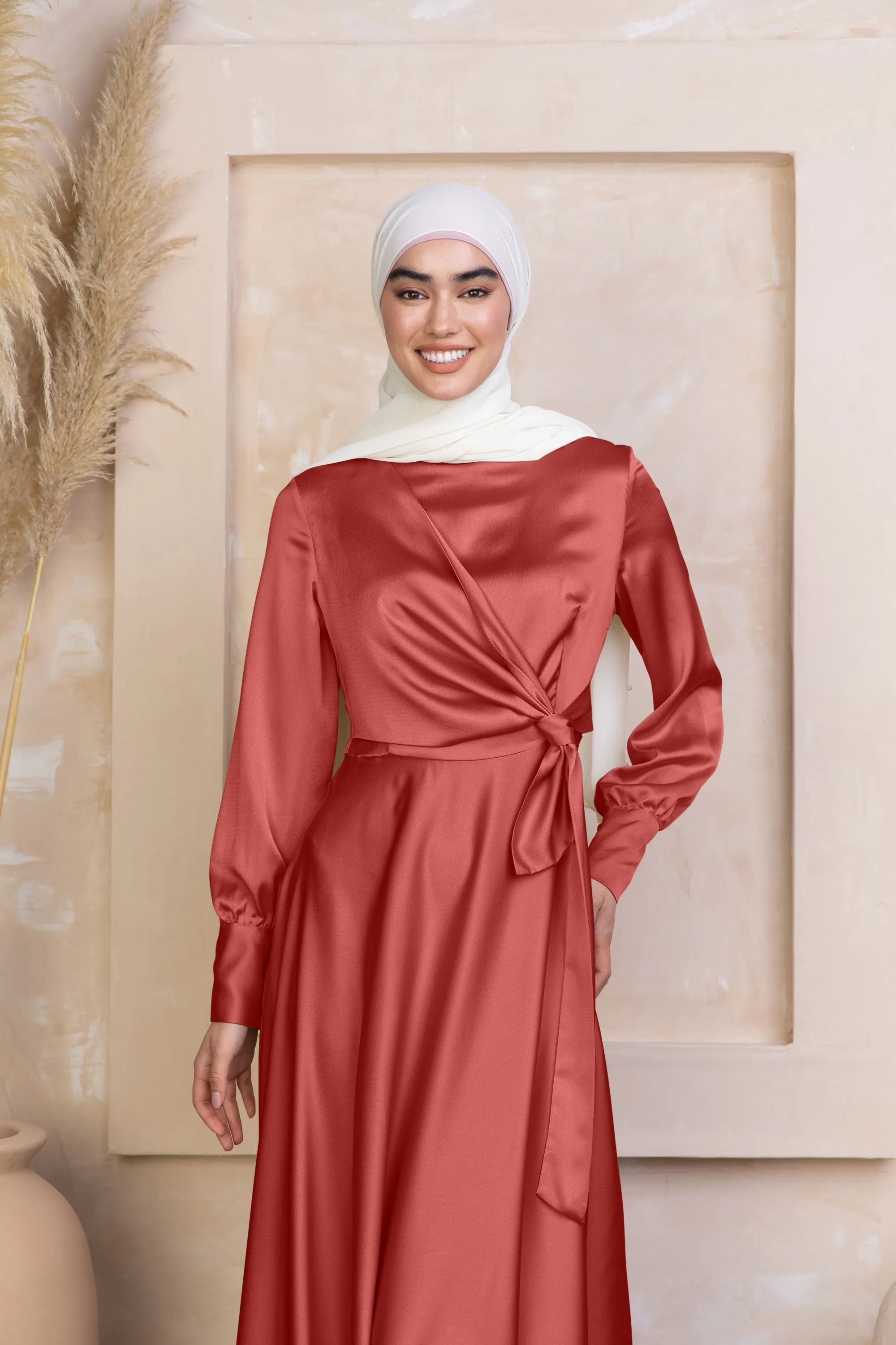 Coral Diana Side Knot Satin Gown
