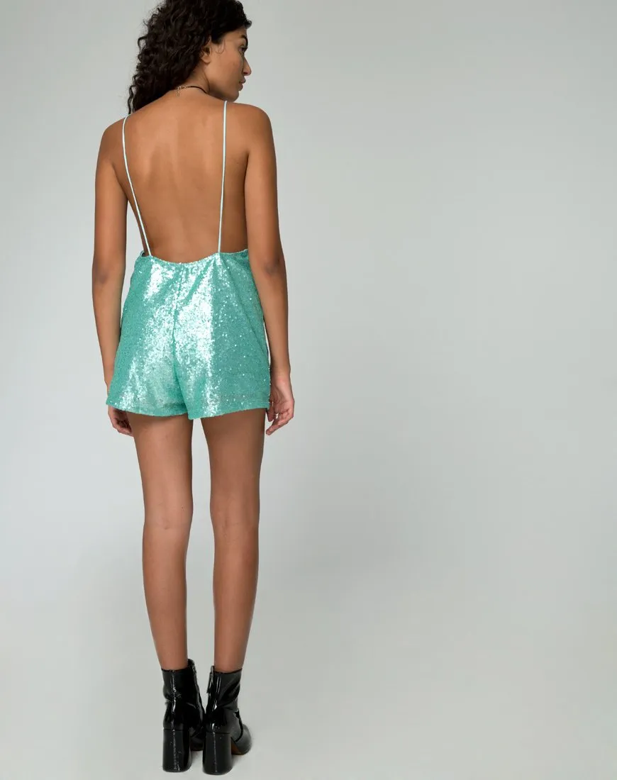 Corsica Playsuit in Peppermint Mini Sequin