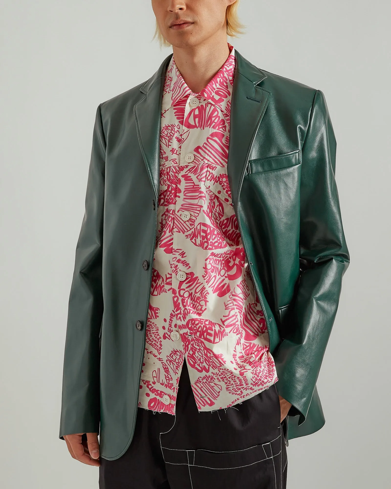 Faux Leather Blazer in Emerald Green