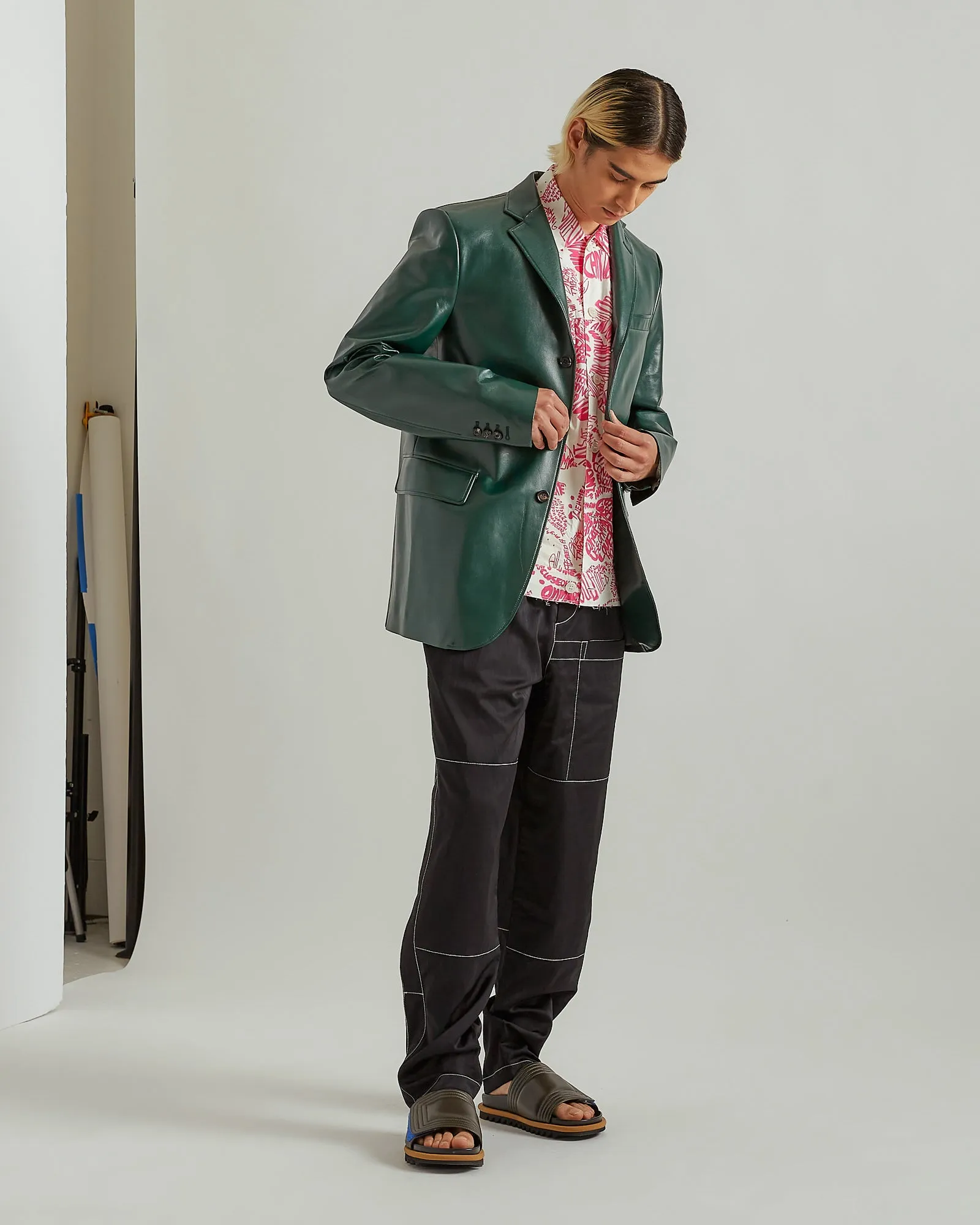 Faux Leather Blazer in Emerald Green