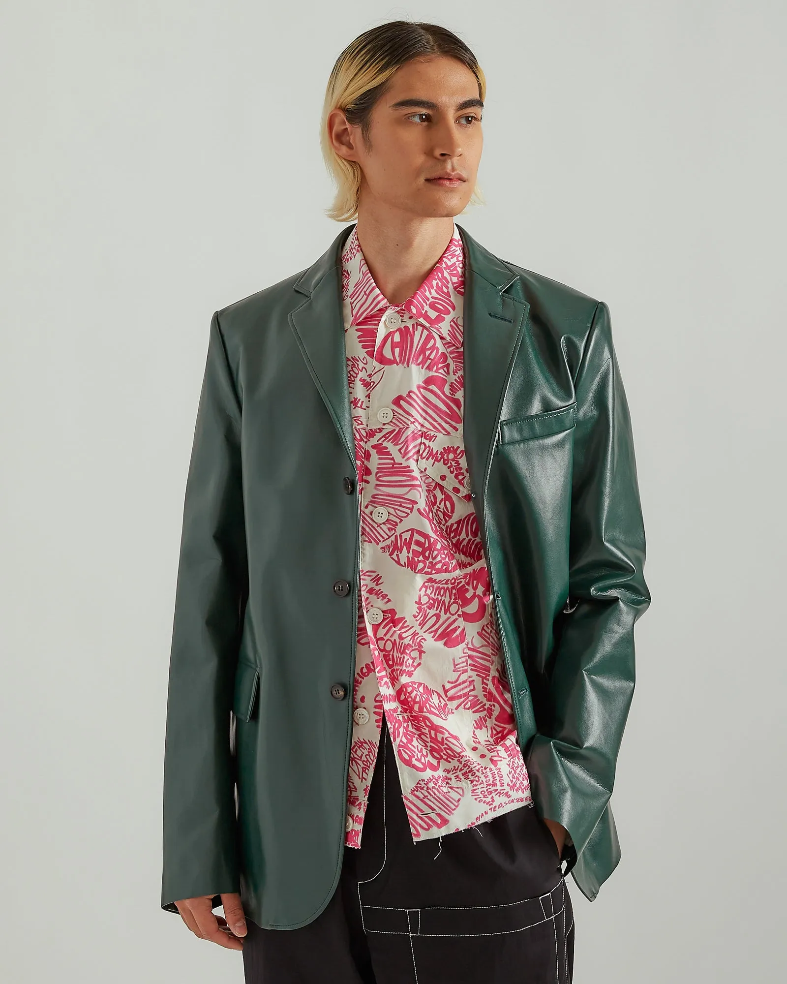 Faux Leather Blazer in Emerald Green