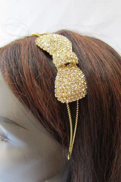 Gold Metal Headband Hair Big Bow Rhinestones Wedding