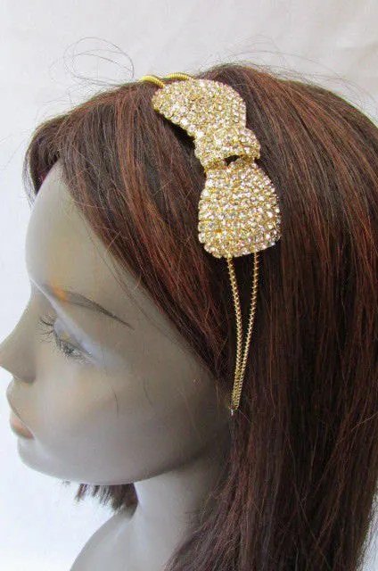 Gold Metal Headband Hair Big Bow Rhinestones Wedding