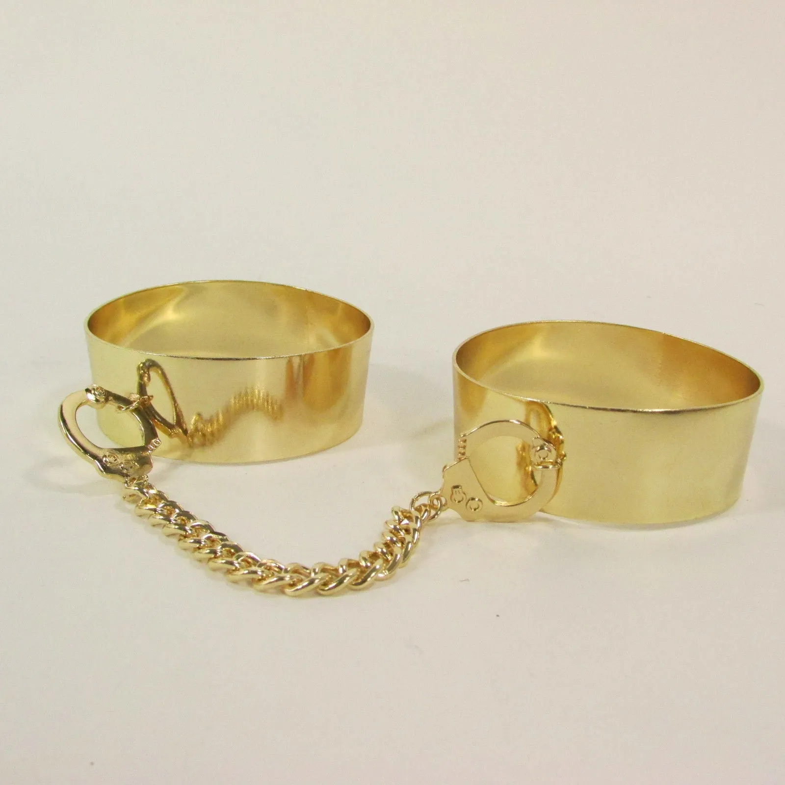 Gold Metal Plate Handcuffs Chain 2 Connected Bracelets Bangles