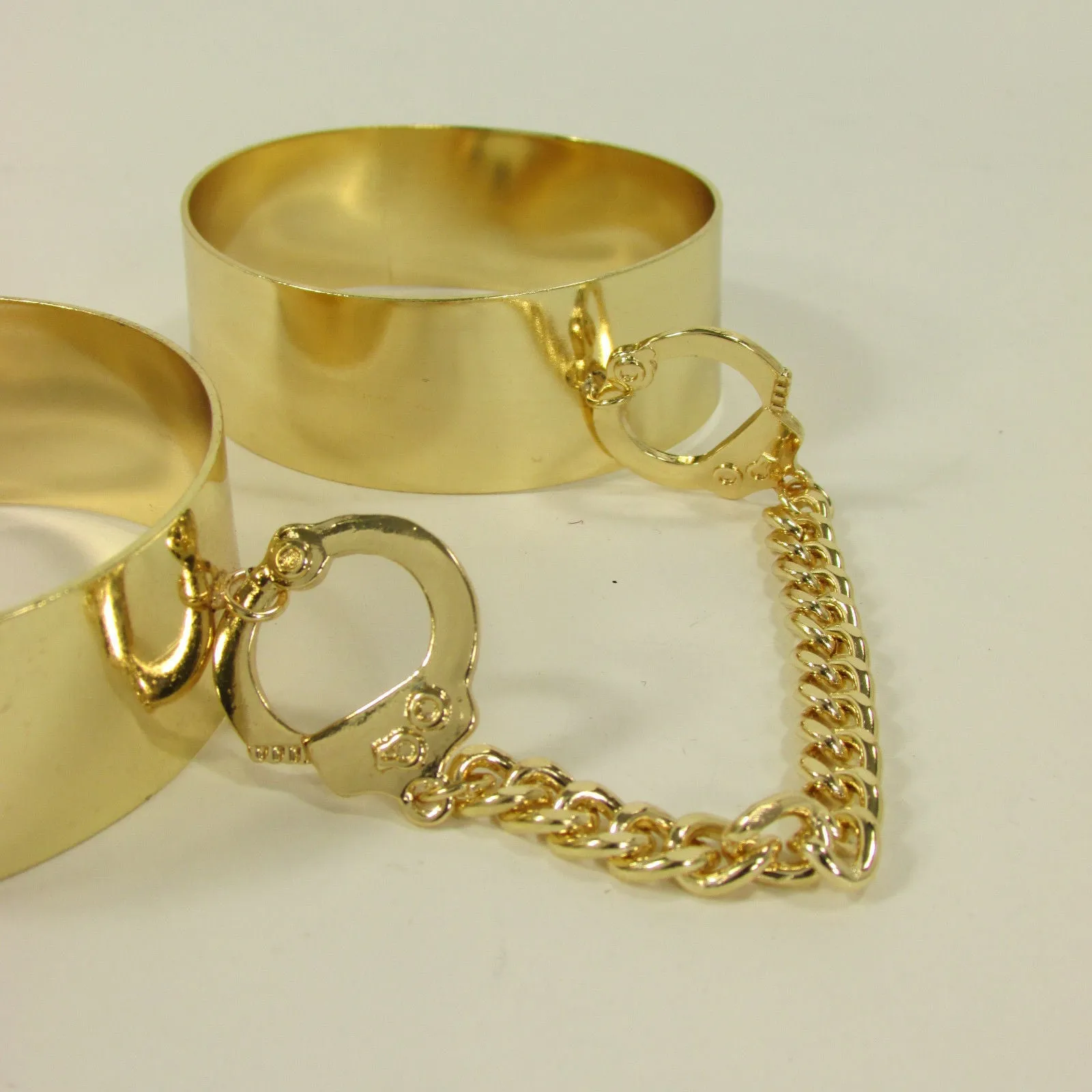 Gold Metal Plate Handcuffs Chain 2 Connected Bracelets Bangles