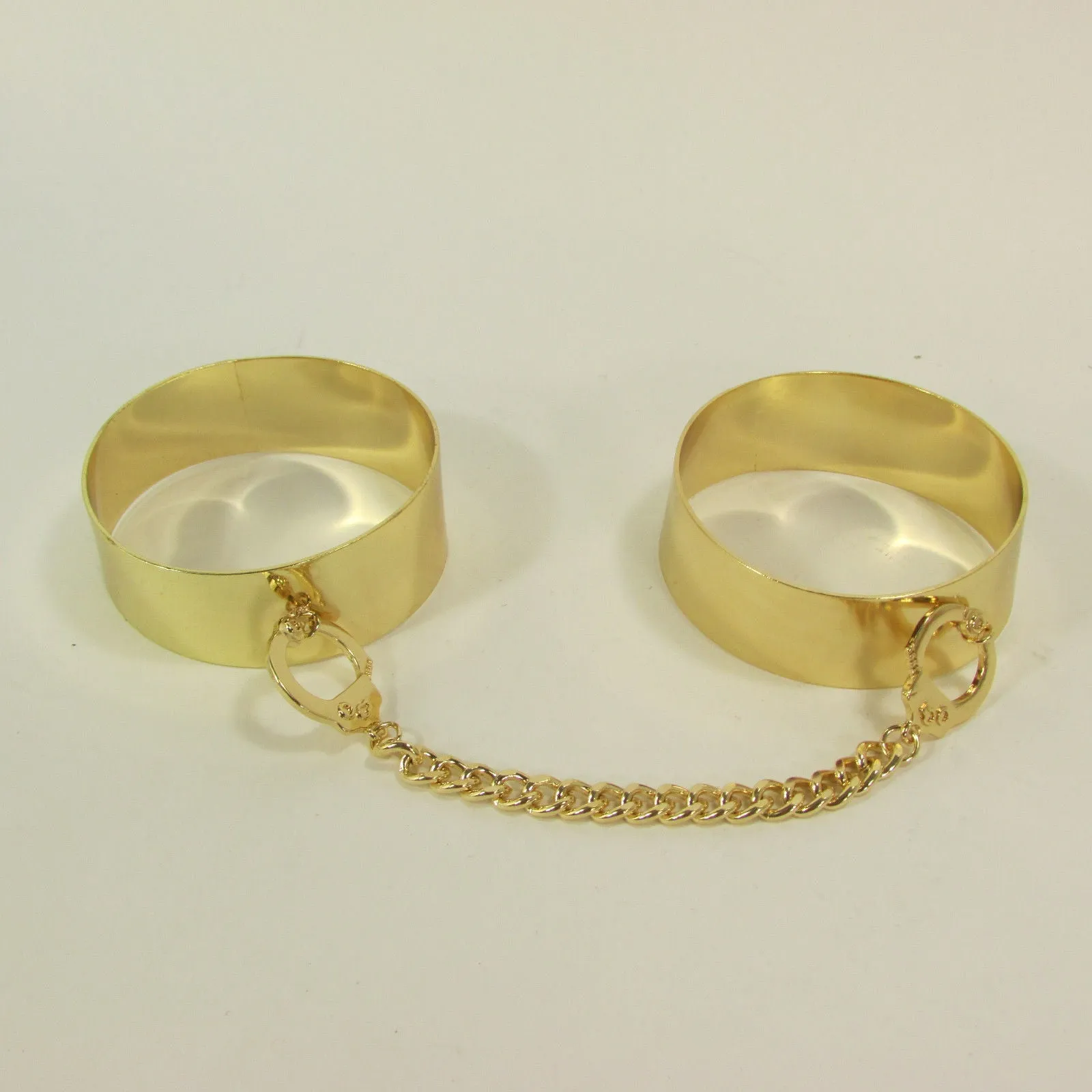 Gold Metal Plate Handcuffs Chain 2 Connected Bracelets Bangles