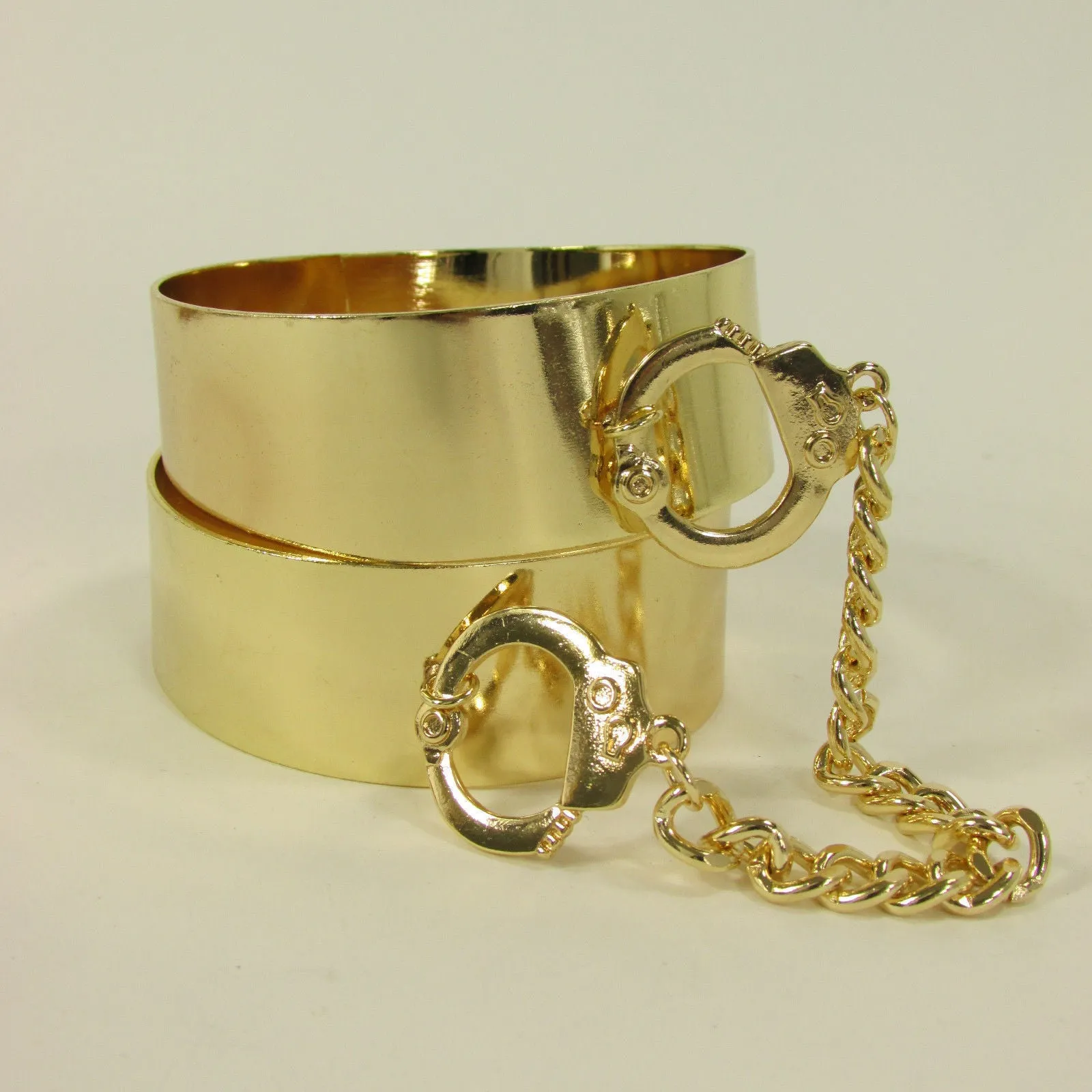 Gold Metal Plate Handcuffs Chain 2 Connected Bracelets Bangles