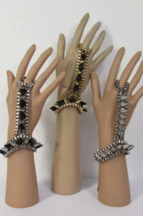 Gold Silver Metal Hand Chain Bracelet Connected Multi Spikes Women Trendy