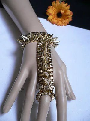 Gold Silver Metal Hand Chain Bracelet Connected Multi Spikes Women Trendy