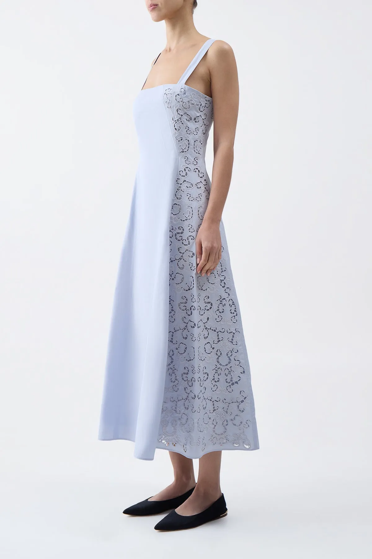 Lenya Lace Dress in Light Blue Sea Island Cotton Poplin