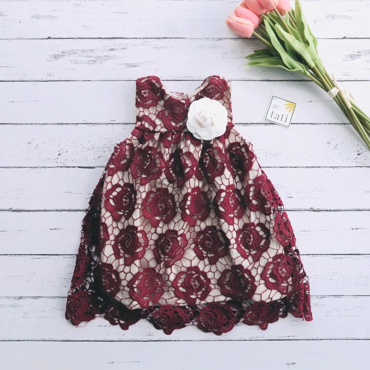 Peony Dress in Maroon Rose Lace