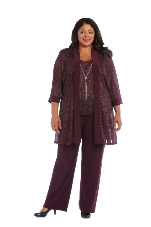 R&M Richards 1782W Metallic Mock 3pc Plus Size Pant Set