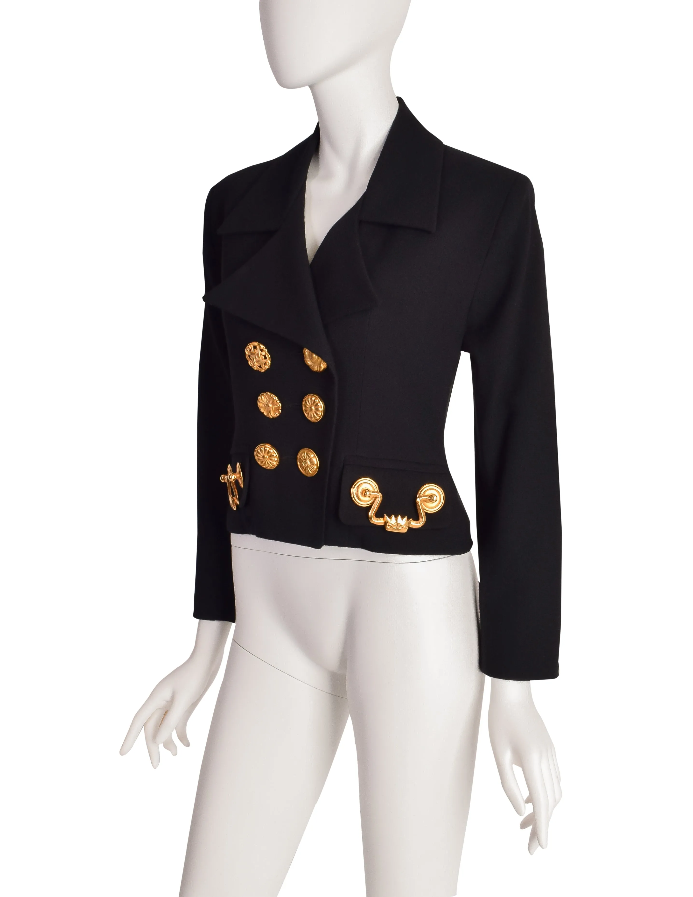 Todd Oldham Vintage 1992 Black Wool Gold Drawer Pull Hardware Blazer Jacket