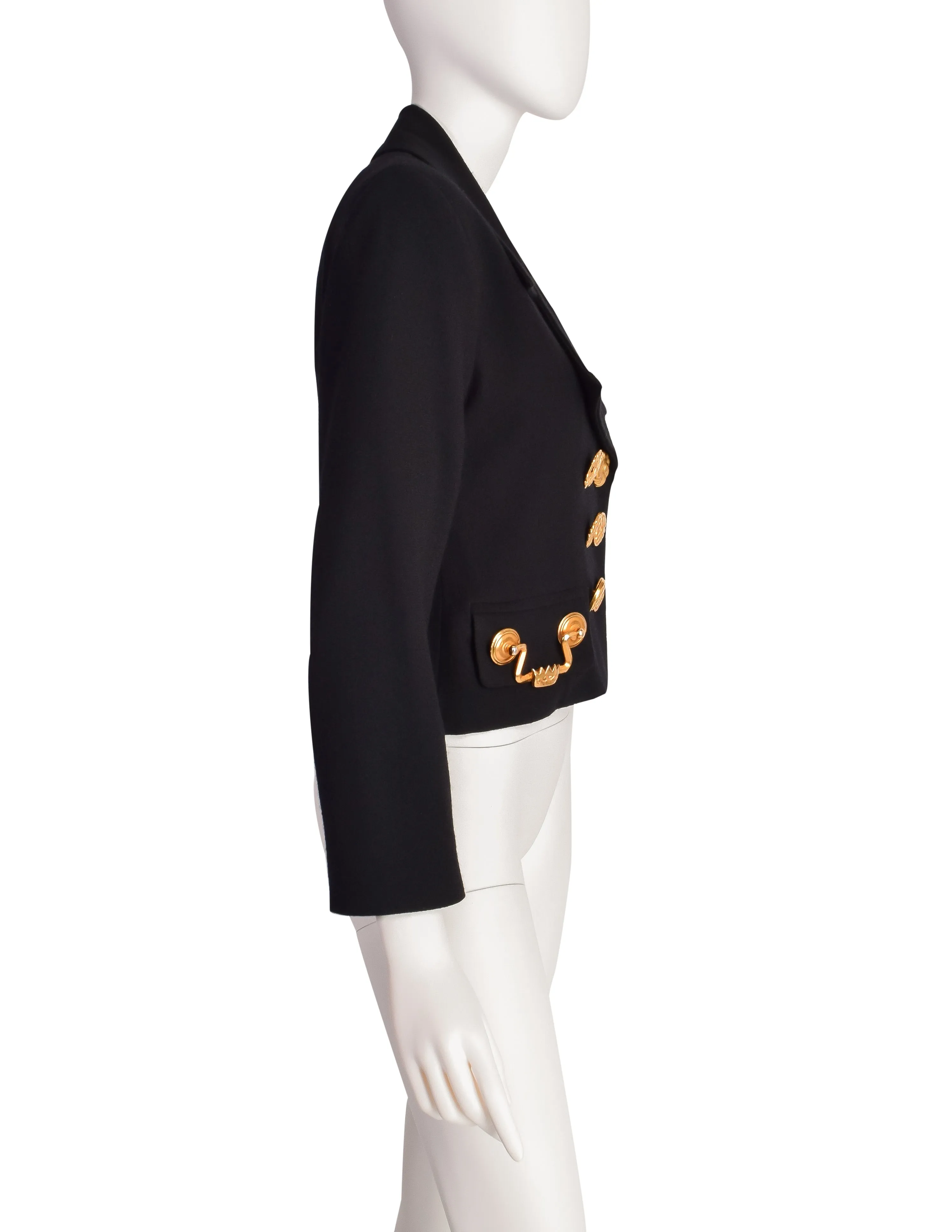 Todd Oldham Vintage 1992 Black Wool Gold Drawer Pull Hardware Blazer Jacket