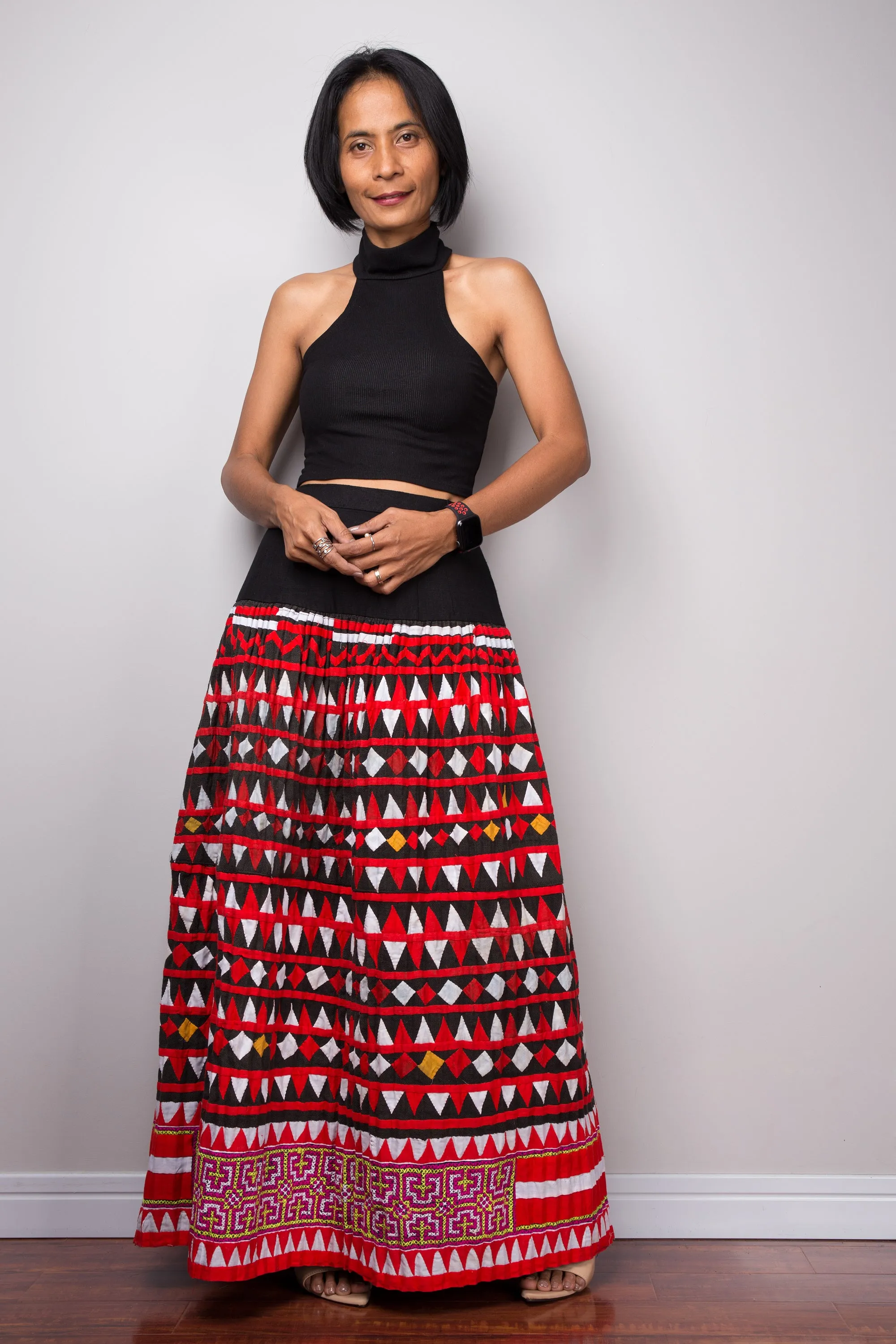 Tribal maxi skirt | Up-cycled vintage Hmong fabric skirt