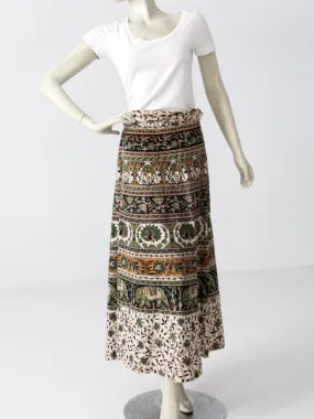 vintage 70s block print wrap skirt