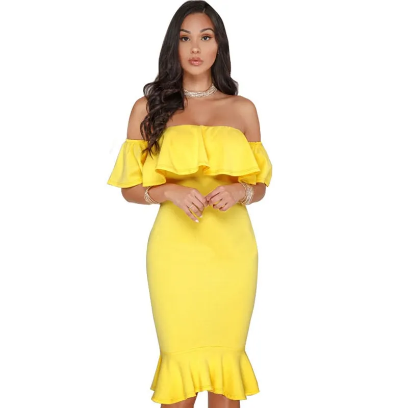 Women Elegant Off Shoulder Ruffle Dress