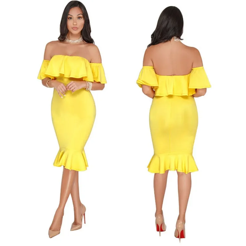 Women Elegant Off Shoulder Ruffle Dress