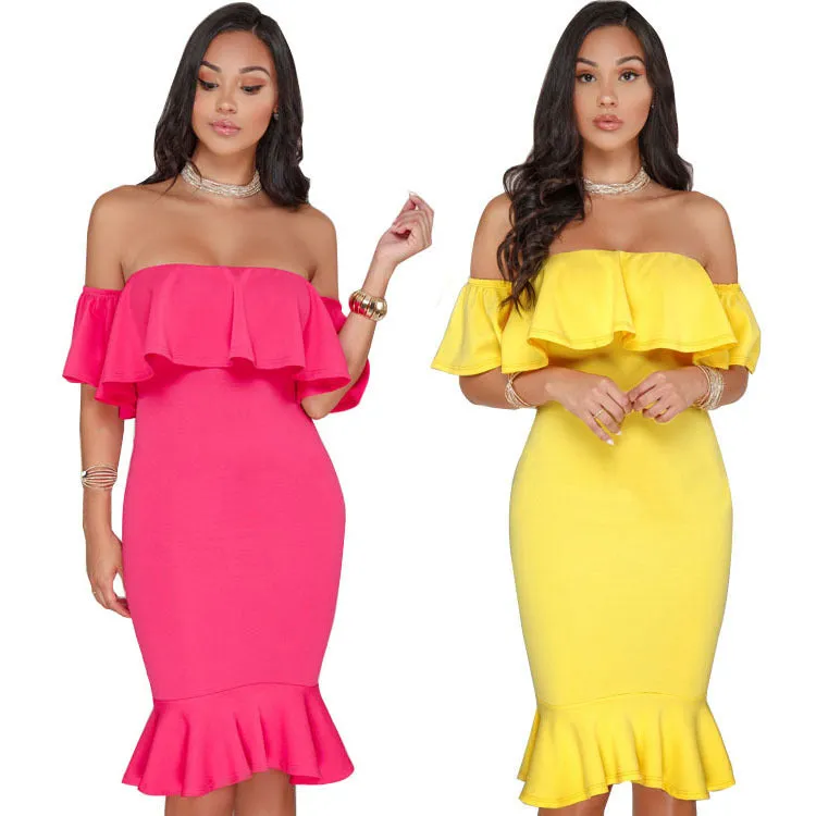 Women Elegant Off Shoulder Ruffle Dress