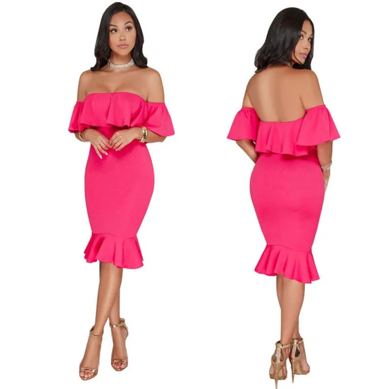 Women Elegant Off Shoulder Ruffle Dress