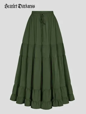 Women Renaissance Swing Skirt Tiered Maxi Pocket Skirt