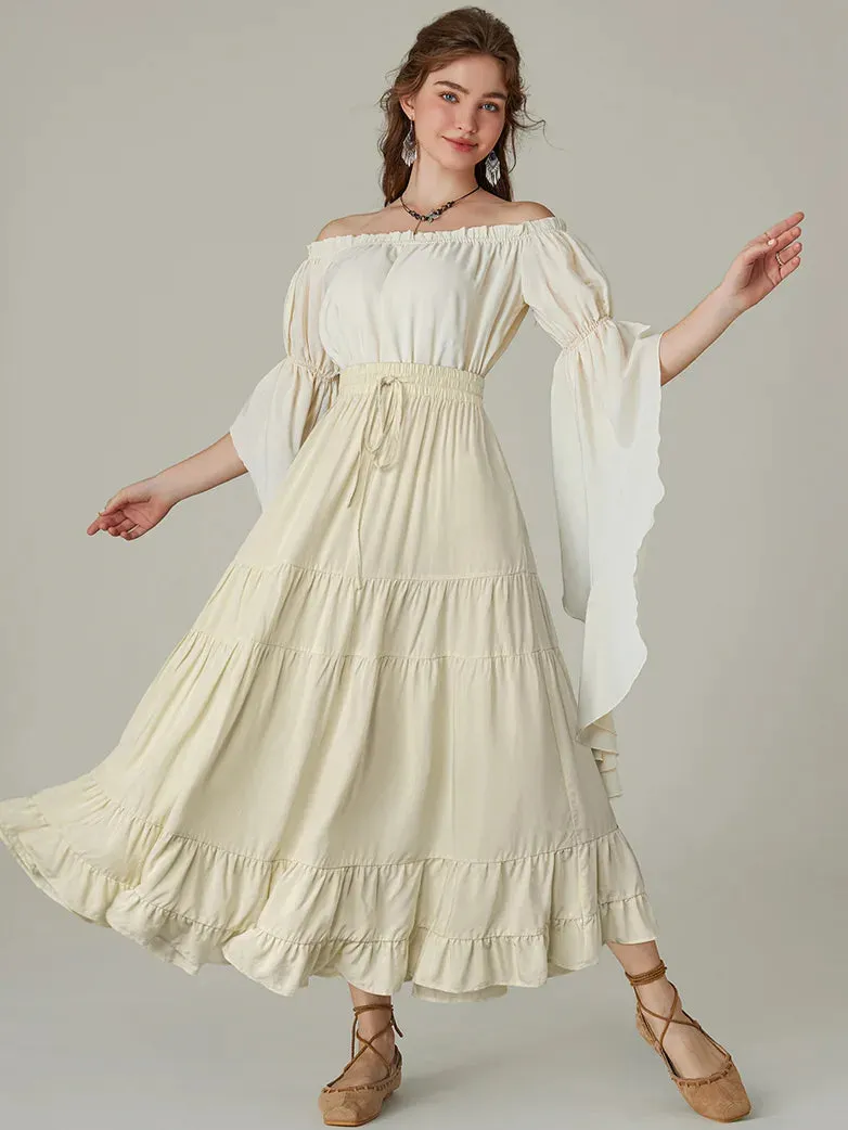 Women Renaissance Swing Skirt Tiered Maxi Pocket Skirt