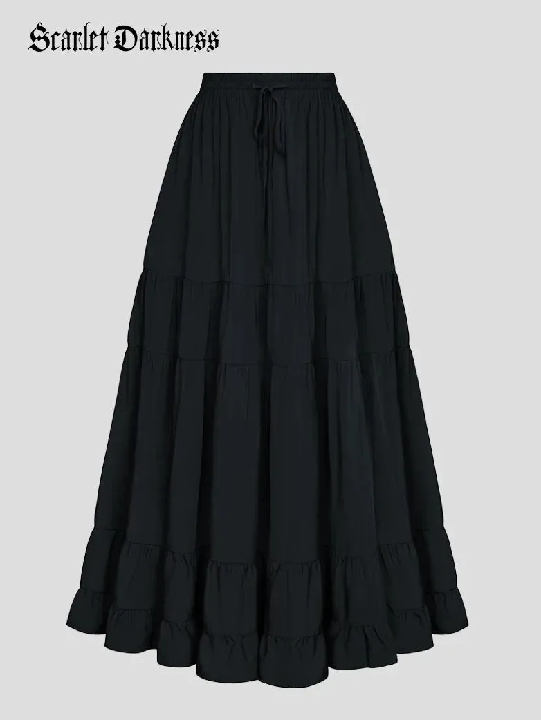 Women Renaissance Swing Skirt Tiered Maxi Pocket Skirt